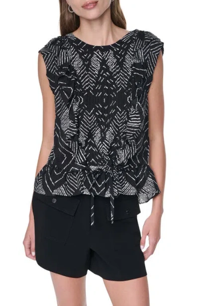 Dkny Print Flange Sleeve Ruffle Front Top In Multi