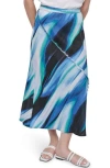 Dkny Print Fray Linen Maxi Skirt In Blue