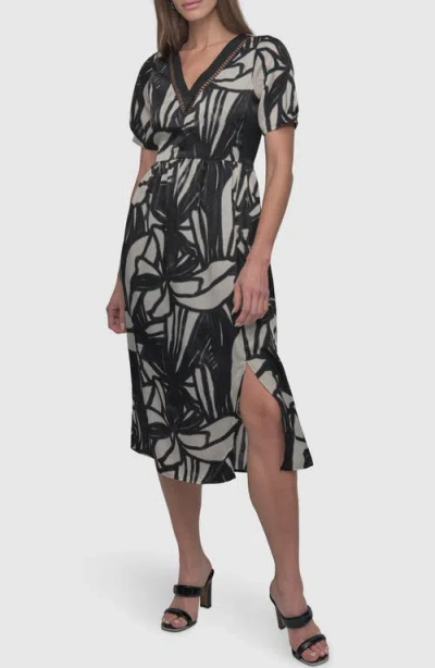 Dkny Print Ladder Stitch Dress In Black