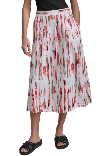 Dkny Print Linen Blend Midi Skirt In Brkn Brsh