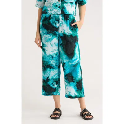 Dkny Print Linen Pants In Tidal Brus