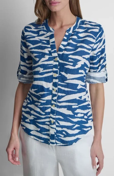 Dkny Print Linen Shirt In Blue