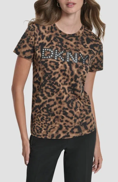 Dkny Print Logo Top In Brown
