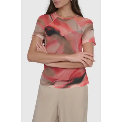 Dkny Print Mesh Top In Brushed Marblews