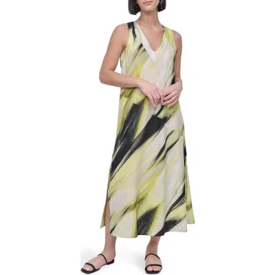 Dkny Print Panel Sleeveless Maxi Dress In Linen Mult