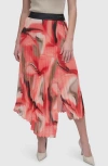 Dkny Print Pleated Asymmetric Midi Skirt