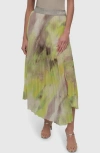 Dkny Print Pleated Asymmetric Midi Skirt In Blue