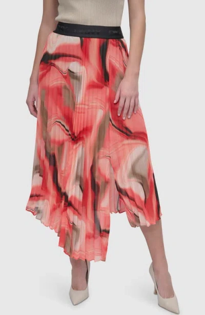 Dkny Print Pleated Asymmetric Midi Skirt In Brushd Marblews
