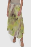 Dkny Print Pleated Asymmetric Midi Skirt In Watercolor