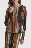 Dkny Print Plissé Top In Multi