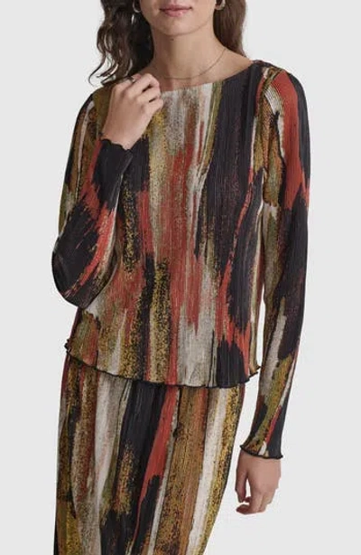 Dkny Print Plissé Top In Multi