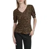 Dkny Print Ruched Puff Sleeve Top In Brown