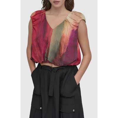 Dkny Print Rumpled Voile Bubble Top In Multi