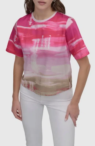 Dkny Print Scarf Twill Short Sleeve Top In Pink