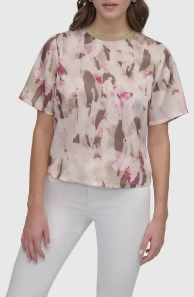 Dkny Print Scarf Twill Short Sleeve Top In Pink