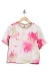 Dkny Print Scarf Twill Short Sleeve Top In Multi