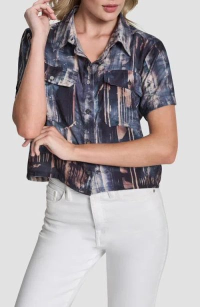 Dkny Print Short Sleeve Button-up Shirt In Multi