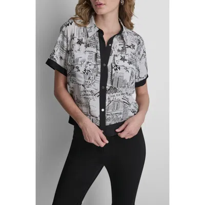 Dkny Print Short Sleeve Button-up Shirt In Multi
