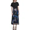 Dkny Print Skirt Mixed Media Dress In Multi