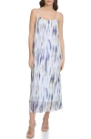 Dkny Womens Printed Chiffon Maxi Dress In White/ Inky Blue Multi