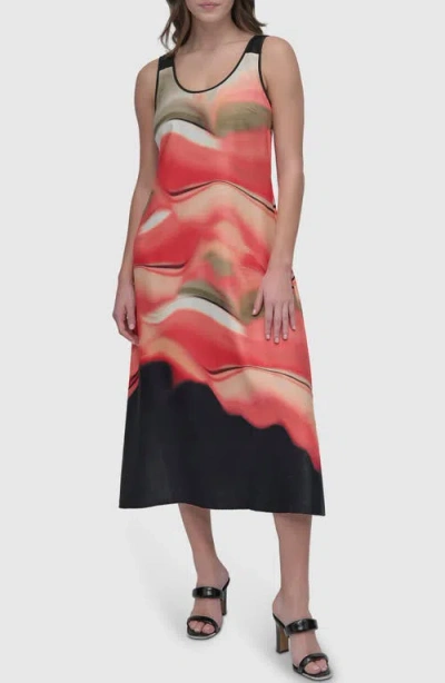 Dkny Print Sleeveless Midi Dress In Brushed Marble