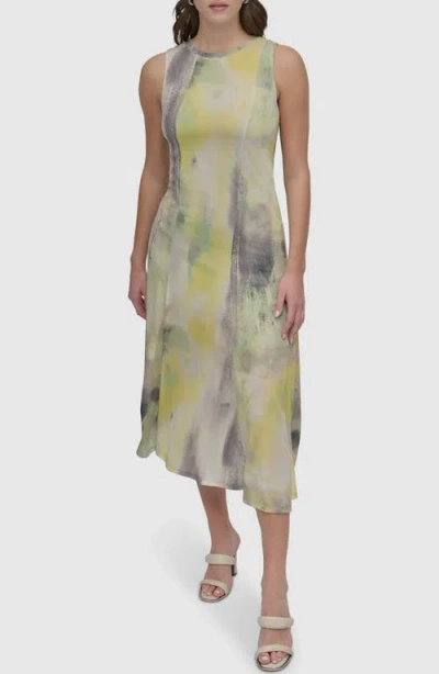 Dkny Print Slub Jersey Midi Dress In Watercolor Hues