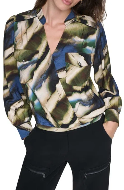 Dkny Print Surplice Top In Blue