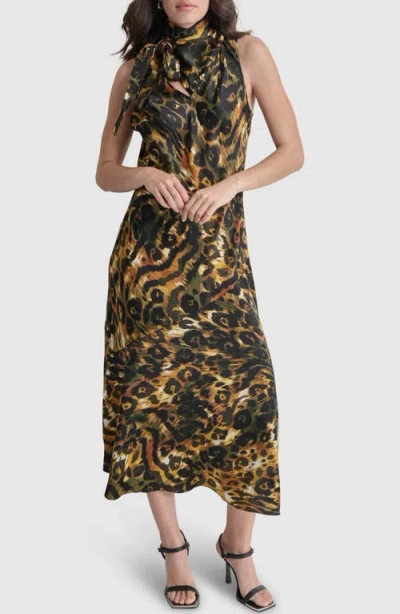 Dkny Print Tie Neck Dress In Autumn Mix Animal