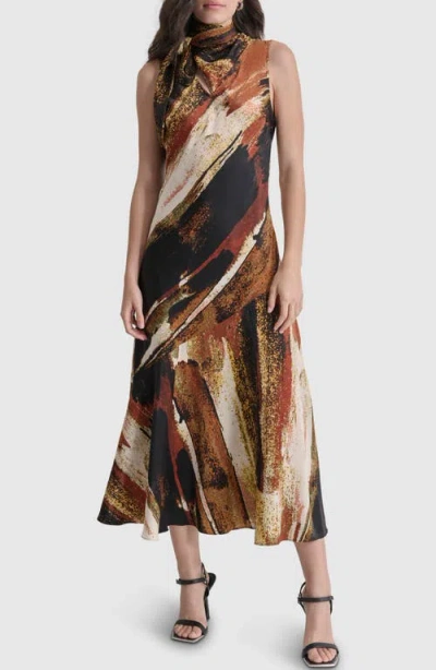 Dkny Print Tie Neck Dress In Paint Stro