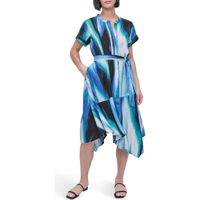 DKNY DKNY PRINT TIE WAIST LINEN MIDI DRESS