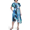 Dkny Print Tie Waist Linen Midi Dress In Caribbean
