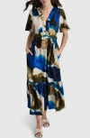 Dkny Print V-neck Maxi Dress In Exploded Ink Swirl