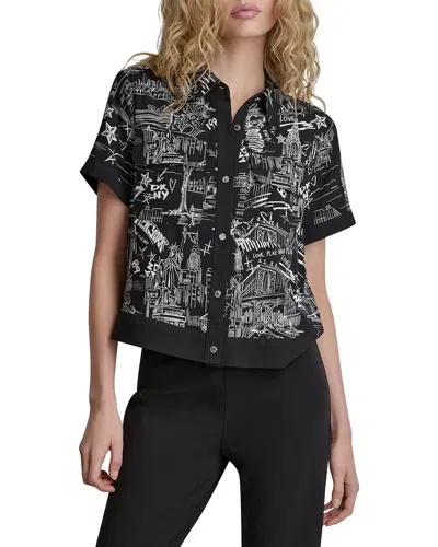 Dkny Printed Camp Shirt In Black
