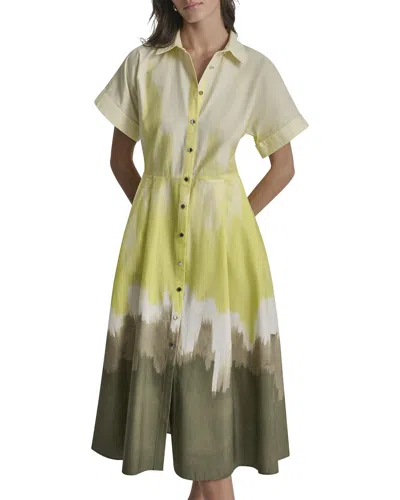 Dkny Printed Extended Sleeve Button-down Dress In Brown
