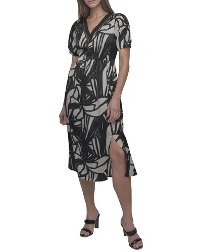 Dkny Printed Ladder Lace V-neck Dress In Black