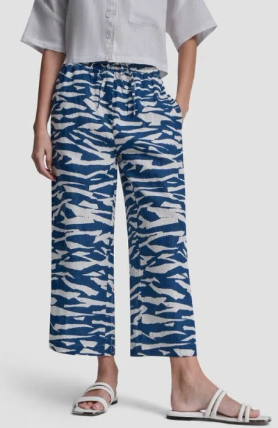 Dkny Printed Linen Drawstring Pants In Blue