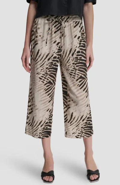 Dkny Printed Linen Drawstring Pants In Brown