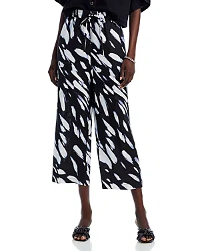 Dkny Printed Linen Pull On Pants In Black