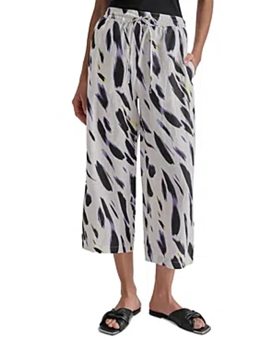 Dkny Printed Linen Pull On Pants In White