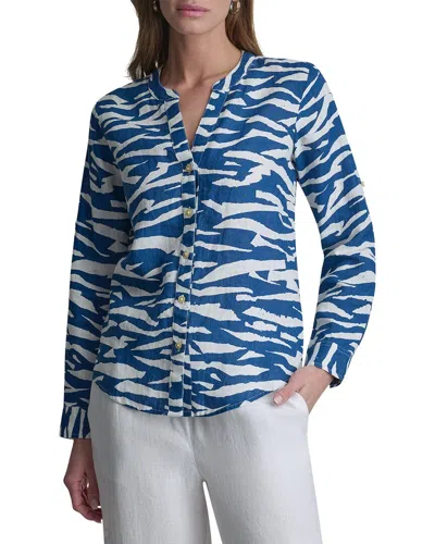 Dkny Printed Linen Roll Tab Shirt In Blue