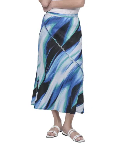 Dkny Printed Linen Skirt In Blue