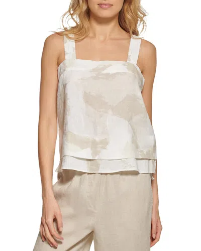 Dkny Printed Linen Tank Top In Neutral