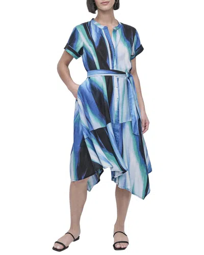 Dkny Printed Linen Wrap Midi Dress In Multi