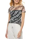 Dkny Printed Mesh Top In Black