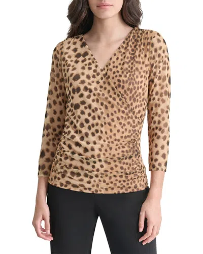 Dkny Printed Mesh Top In Animal Print