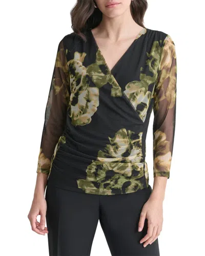 Dkny Printed Mesh Top In Black
