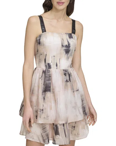 Dkny Printed Organza Mini Dress In Neutral