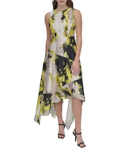 Dkny Printed Paneled Midi Dress In Yellow