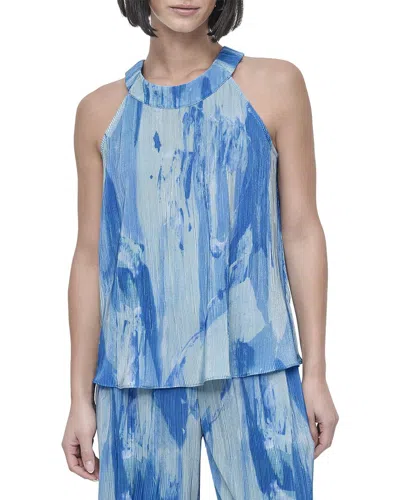 Dkny Printed Plisse Top In Purple