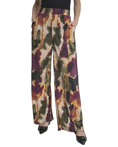 Dkny Printed Plisse Wide Leg Pant In Brown